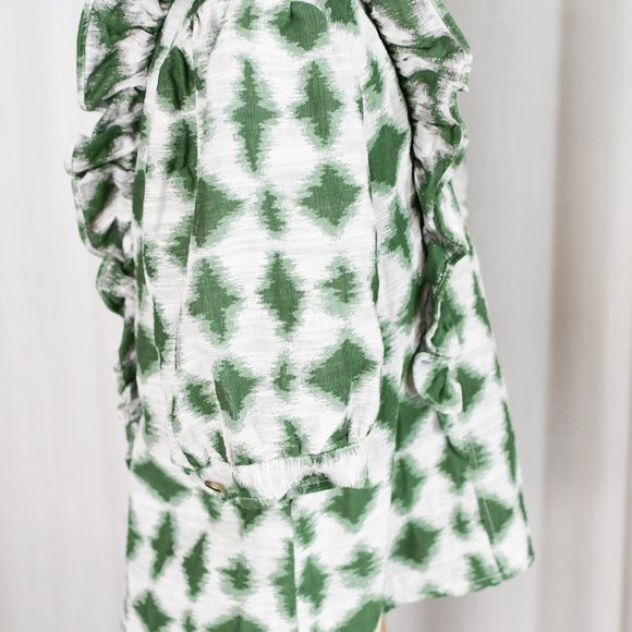 Sezane Green Tapestry Puff Sleeve Blouse - Picture 3 of 6